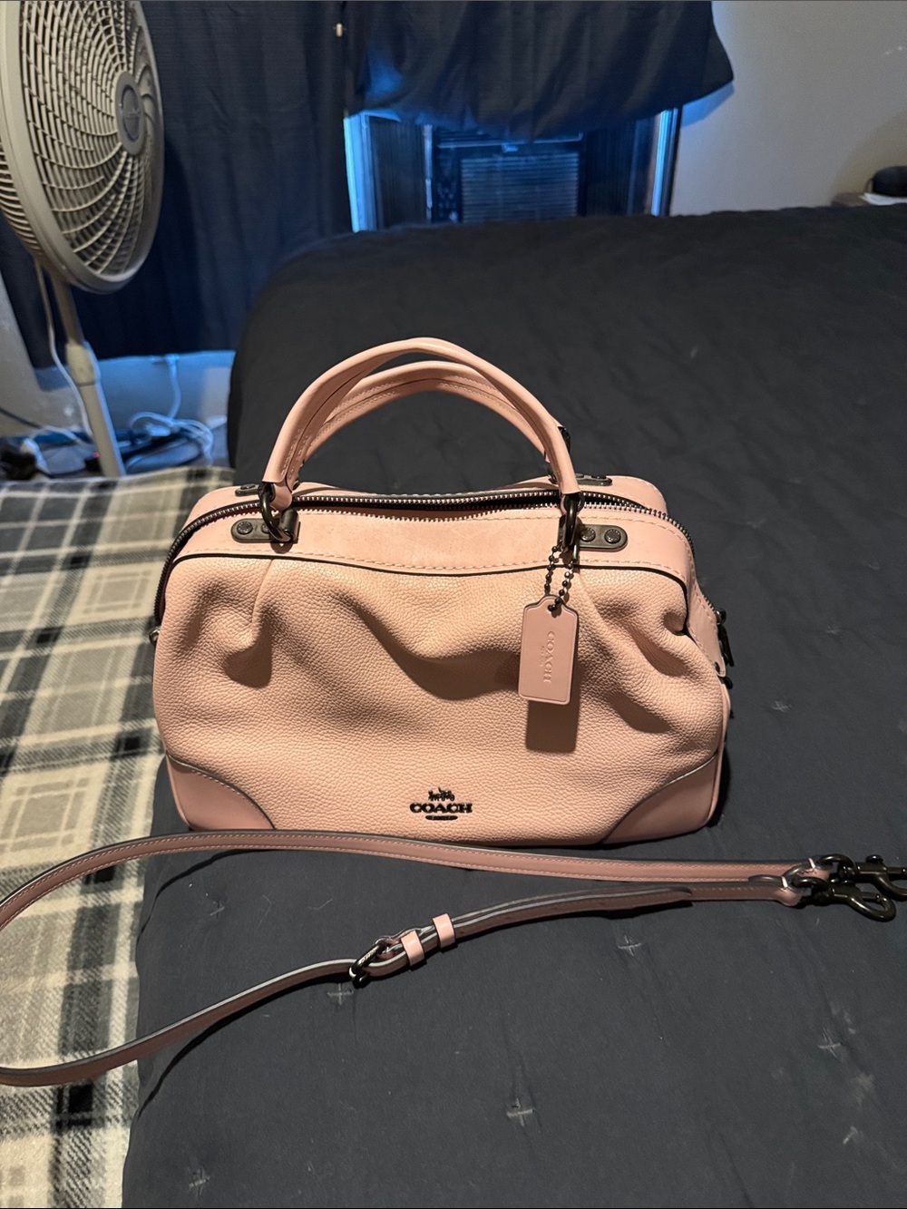 Coach Blush Pink Pebbled Leather Satchel with Detachable Strap